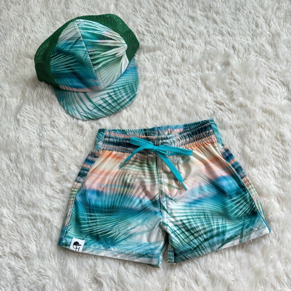 George Hats Art Palm Swim Shorts and Trucker Hat Set - 18-24m